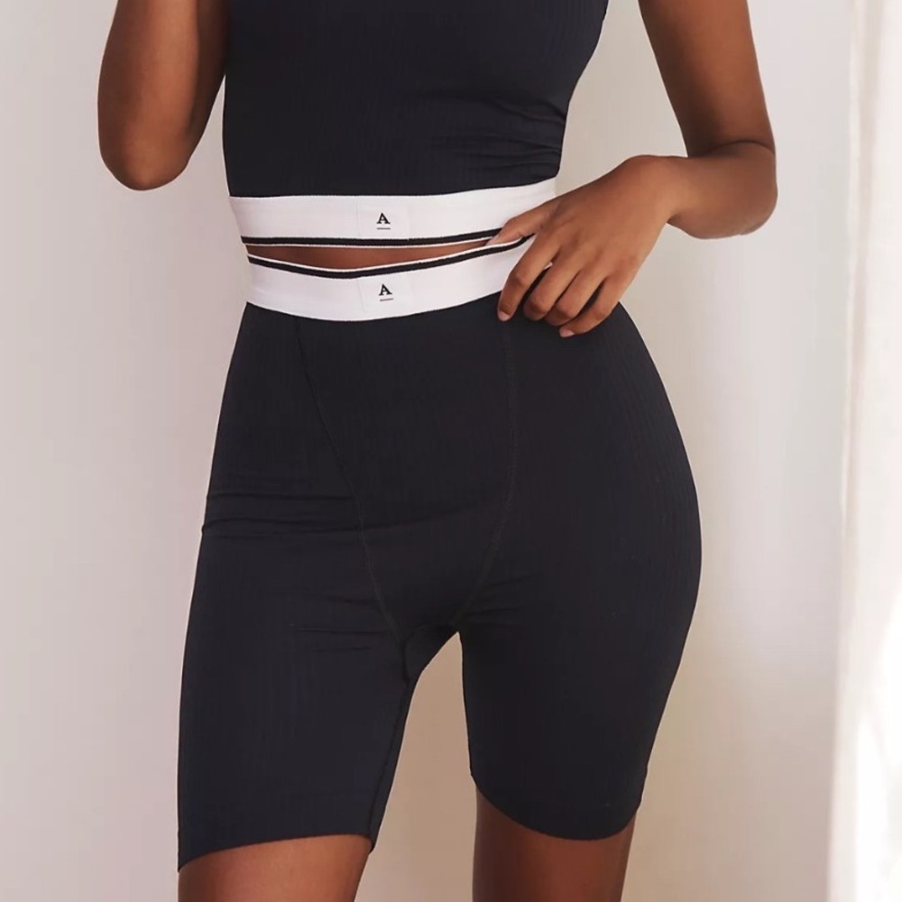 Anthropologie The Reegan Seamless Ribbed Shorts Black Boxers Biker Loungewear L